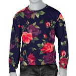 Red Violet Roses Floral Pattern Print Men's Crewneck Sweatshirt GearFrost