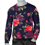 Red Violet Roses Floral Pattern Print Men's Crewneck Sweatshirt GearFrost