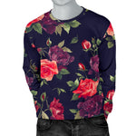 Red Violet Roses Floral Pattern Print Men's Crewneck Sweatshirt GearFrost