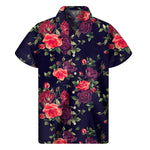Red Violet Roses Floral Pattern Print Men's Short Sleeve Shirt