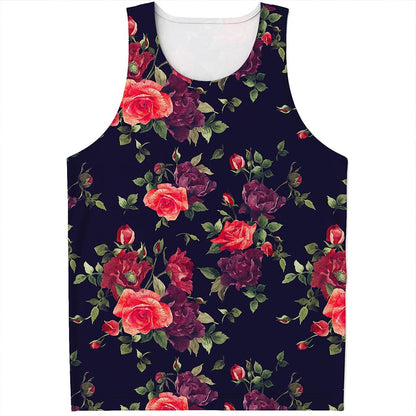 Red Violet Roses Floral Pattern Print Men's Tank Top