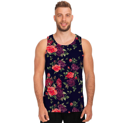 Red Violet Roses Floral Pattern Print Men's Tank Top