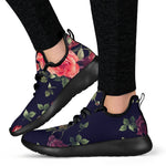 Red Violet Roses Floral Pattern Print Mesh Knit Shoes GearFrost