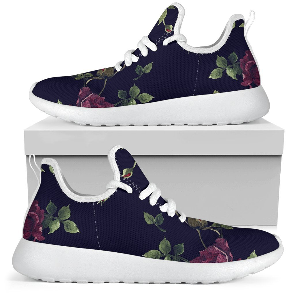 Red Violet Roses Floral Pattern Print Mesh Knit Shoes GearFrost