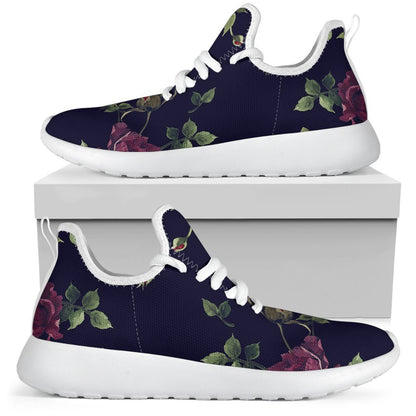 Red Violet Roses Floral Pattern Print Mesh Knit Shoes GearFrost