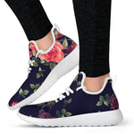 Red Violet Roses Floral Pattern Print Mesh Knit Shoes GearFrost