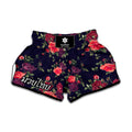 Red Violet Roses Floral Pattern Print Muay Thai Boxing Shorts