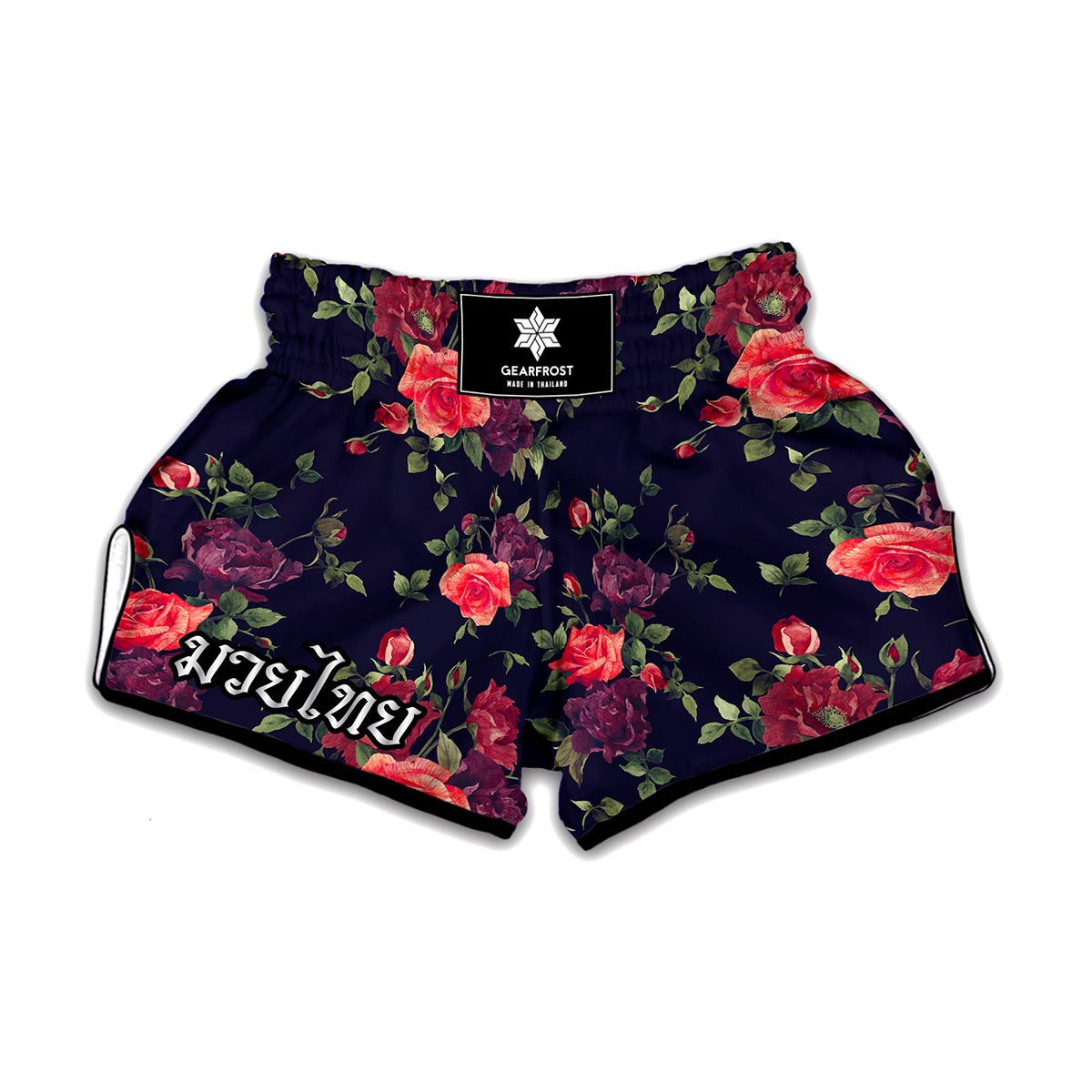 Red Violet Roses Floral Pattern Print Muay Thai Boxing Shorts