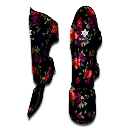 Red Violet Roses Floral Pattern Print Muay Thai Shin Guard