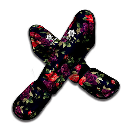 Red Violet Roses Floral Pattern Print Muay Thai Shin Guard