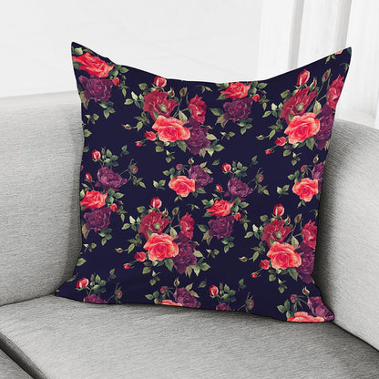Red Violet Roses Floral Pattern Print Pillow Cover