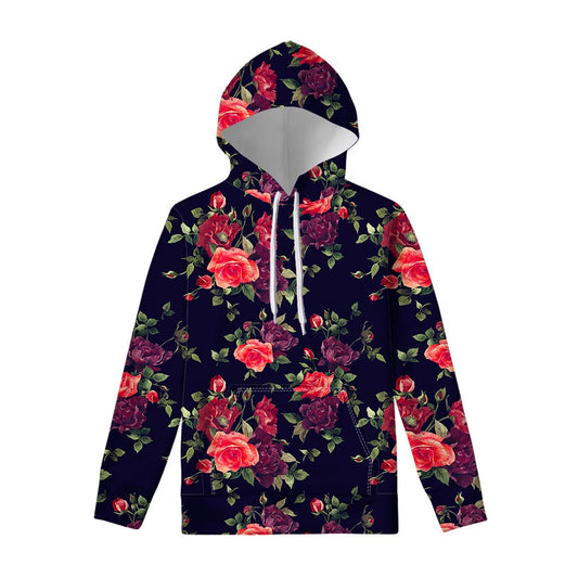 Red Violet Roses Floral Pattern Print Pullover Hoodie