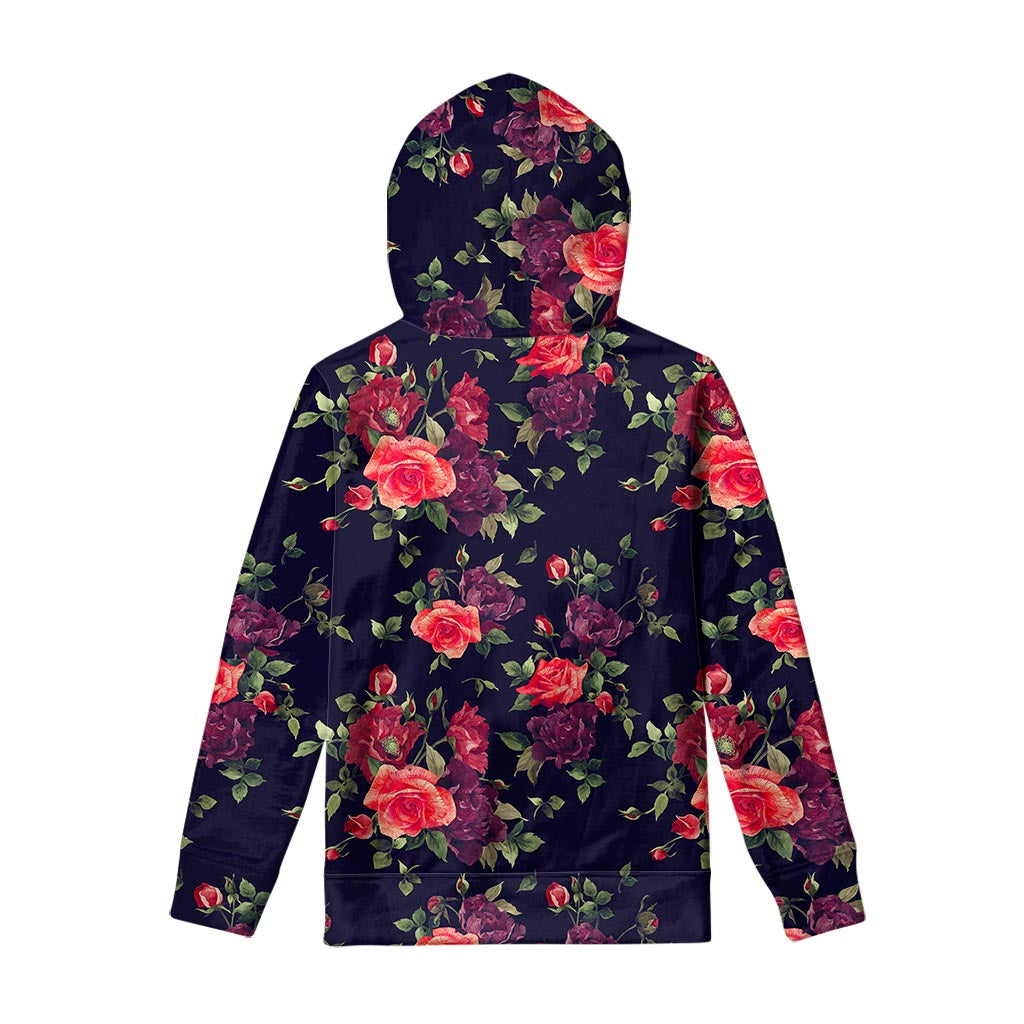 Red Violet Roses Floral Pattern Print Pullover Hoodie