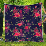 Red Violet Roses Floral Pattern Print Quilt