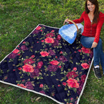 Red Violet Roses Floral Pattern Print Quilt