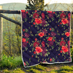 Red Violet Roses Floral Pattern Print Quilt