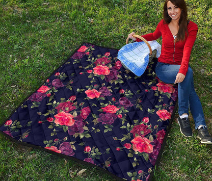 Red Violet Roses Floral Pattern Print Quilt