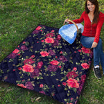 Red Violet Roses Floral Pattern Print Quilt