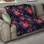 Red Violet Roses Floral Pattern Print Quilt