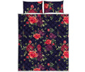 Red Violet Roses Floral Pattern Print Quilt Bed Set