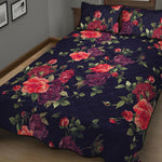 Red Violet Roses Floral Pattern Print Quilt Bed Set
