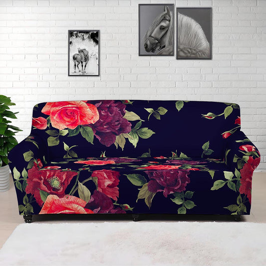 Red Violet Roses Floral Pattern Print Sofa Cover