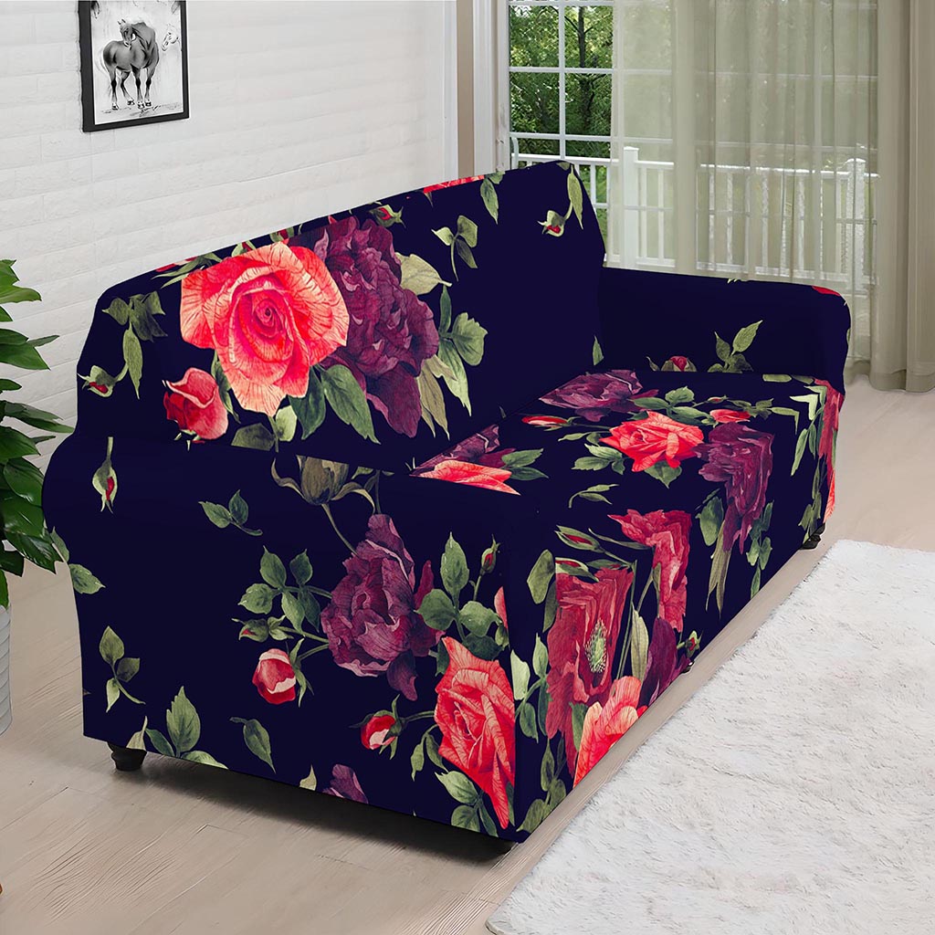 Red Violet Roses Floral Pattern Print Sofa Cover