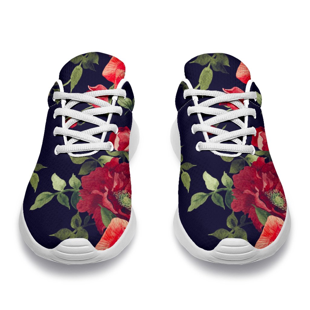 Red Violet Roses Floral Pattern Print Sport Shoes GearFrost