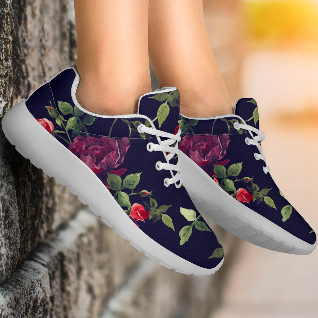 Red Violet Roses Floral Pattern Print Sport Shoes GearFrost