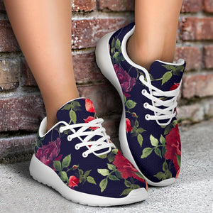 Red Violet Roses Floral Pattern Print Sport Shoes GearFrost