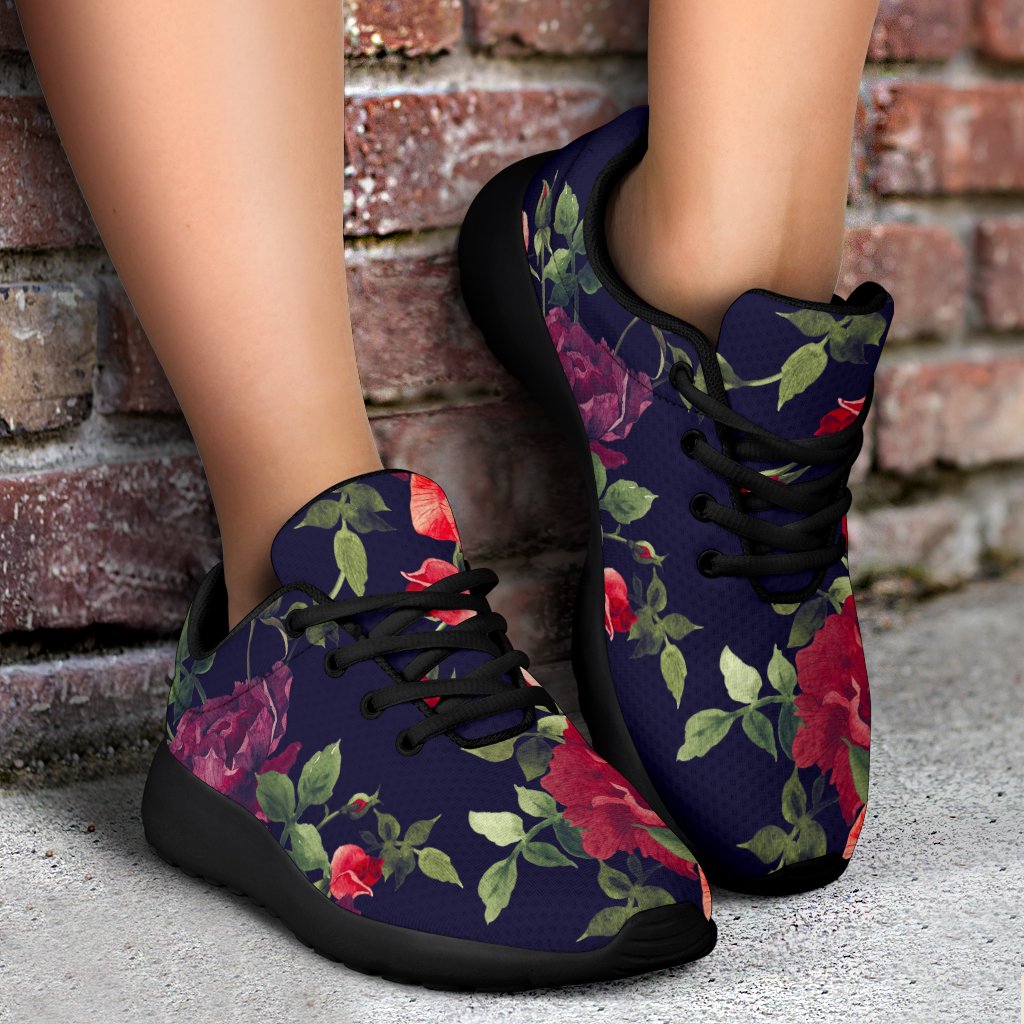 Red Violet Roses Floral Pattern Print Sport Shoes GearFrost