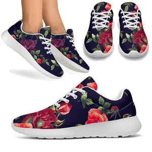 Red Violet Roses Floral Pattern Print Sport Shoes GearFrost