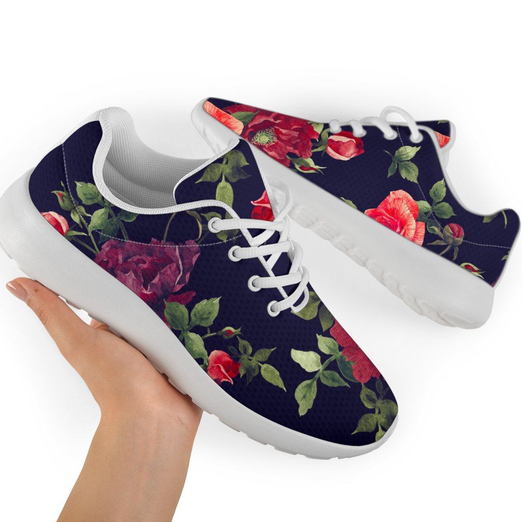 Red Violet Roses Floral Pattern Print Sport Shoes GearFrost