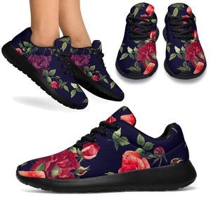 Red Violet Roses Floral Pattern Print Sport Shoes GearFrost