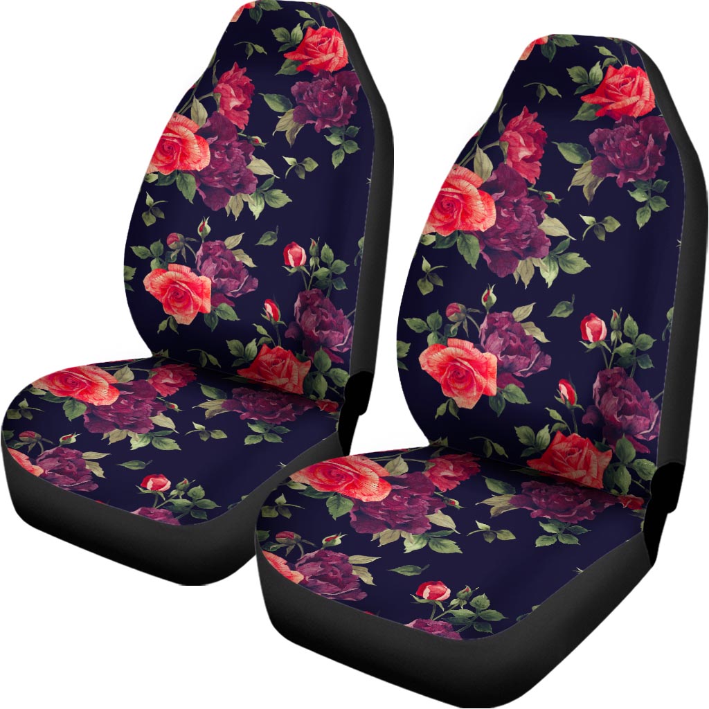 Red Violet Roses Floral Pattern Print Universal Fit Car Seat Covers