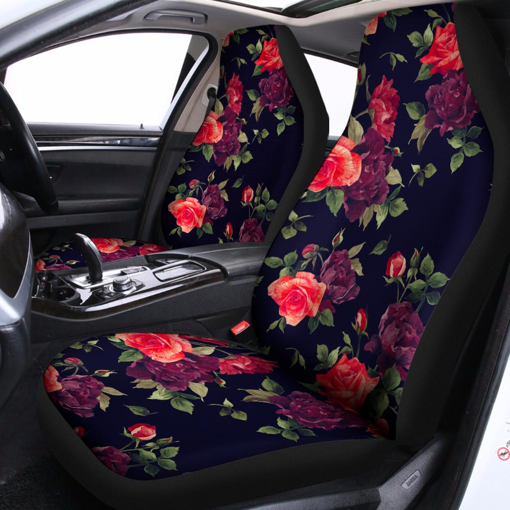 Red Violet Roses Floral Pattern Print Universal Fit Car Seat Covers