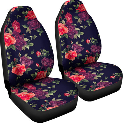 Red Violet Roses Floral Pattern Print Universal Fit Car Seat Covers