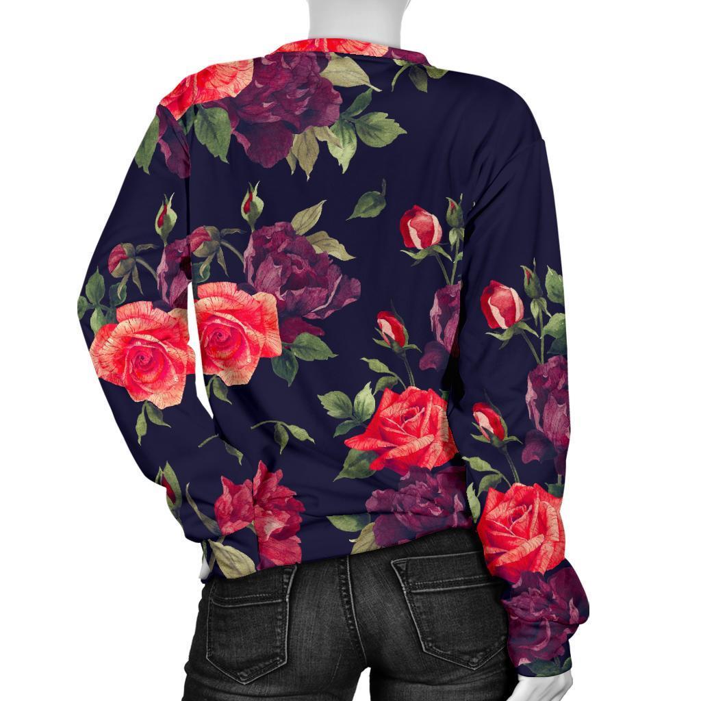 Red Violet Roses Floral Pattern Print Women's Crewneck Sweatshirt GearFrost