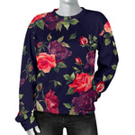 Red Violet Roses Floral Pattern Print Women's Crewneck Sweatshirt GearFrost