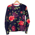 Red Violet Roses Floral Pattern Print Women's Crewneck Sweatshirt