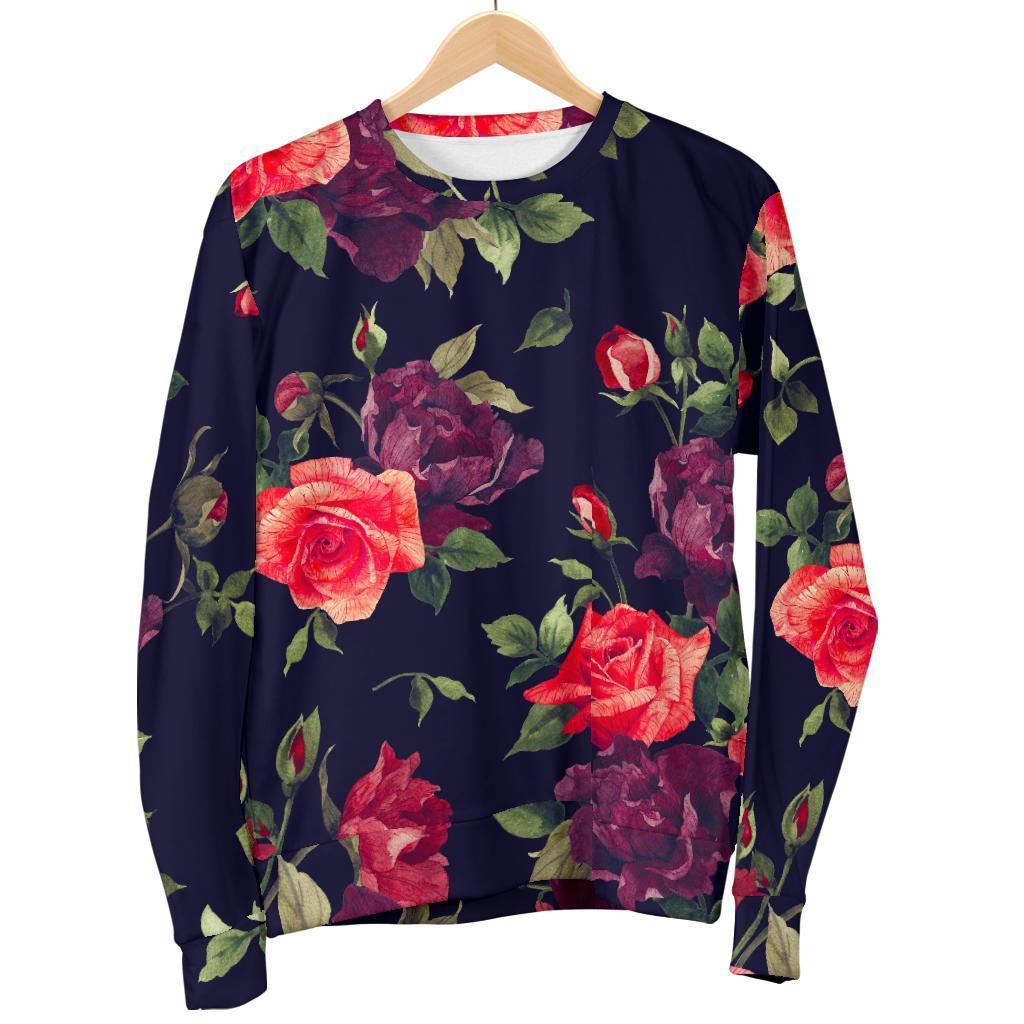 Red Violet Roses Floral Pattern Print Women's Crewneck Sweatshirt GearFrost