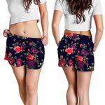 Red Violet Roses Floral Pattern Print Women's Shorts