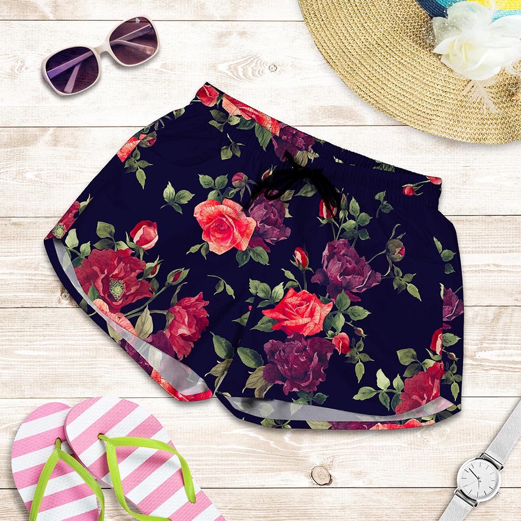 Red Violet Roses Floral Pattern Print Women's Shorts