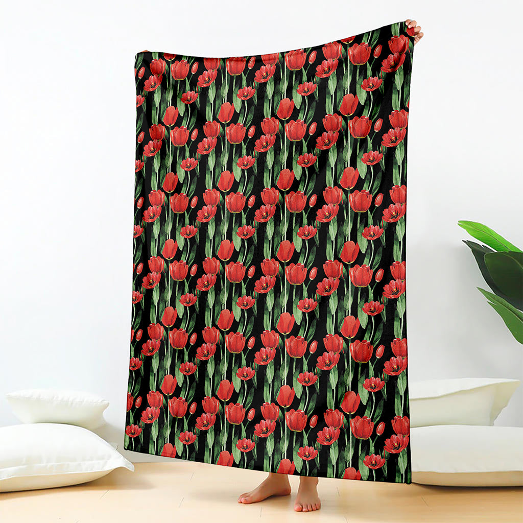 Red Watercolor Tulip Pattern Print Blanket