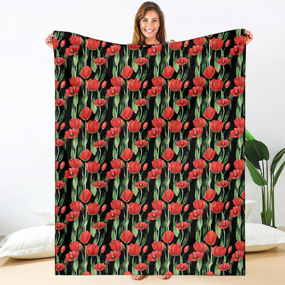 Red Watercolor Tulip Pattern Print Blanket