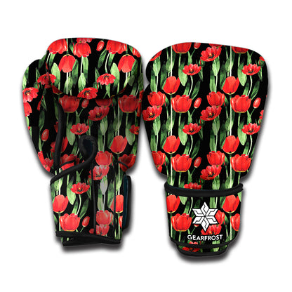 Red Watercolor Tulip Pattern Print Boxing Gloves