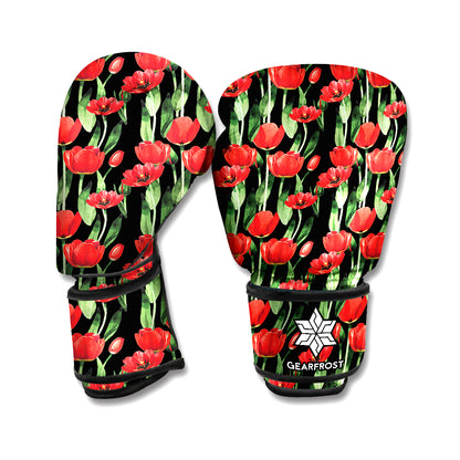Red Watercolor Tulip Pattern Print Boxing Gloves