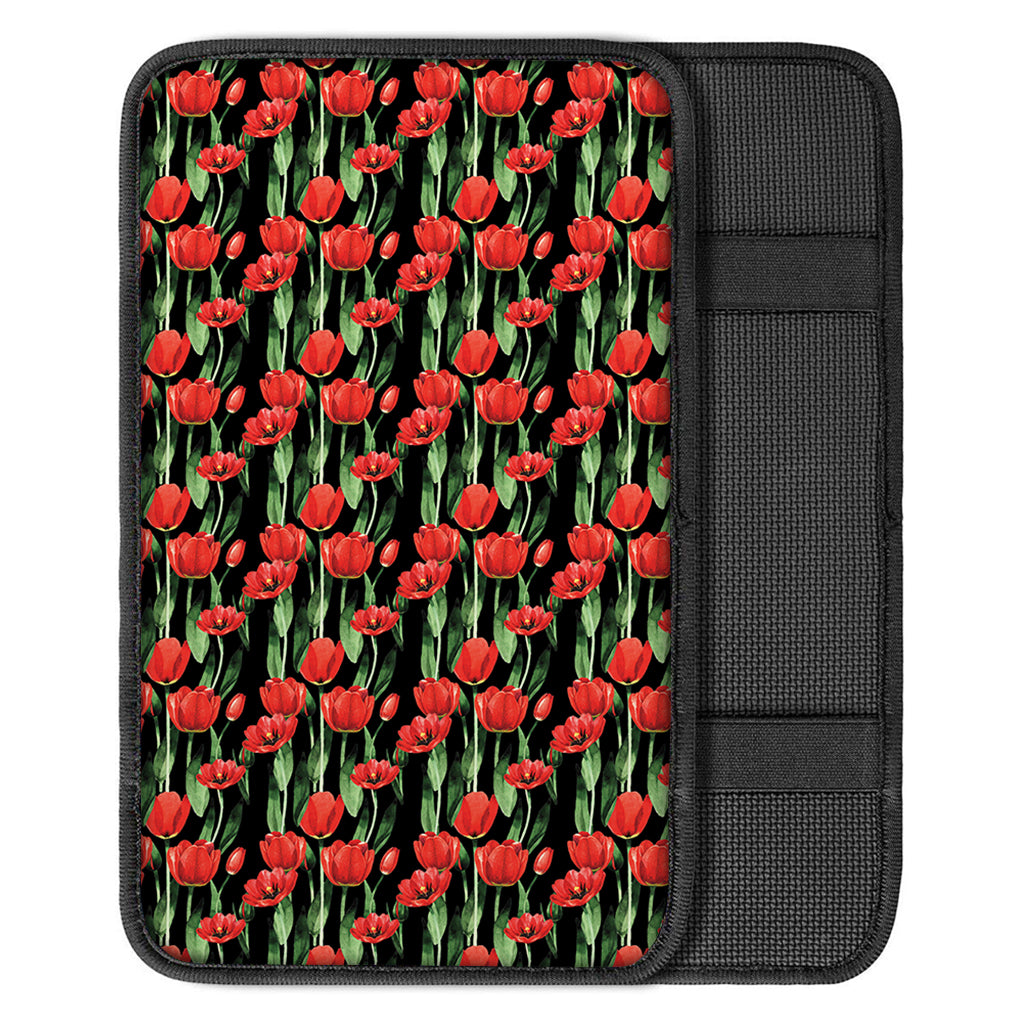 Red Watercolor Tulip Pattern Print Car Center Console Cover
