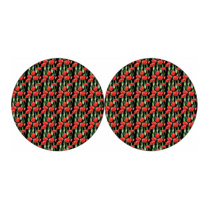 Red Watercolor Tulip Pattern Print Car Coasters