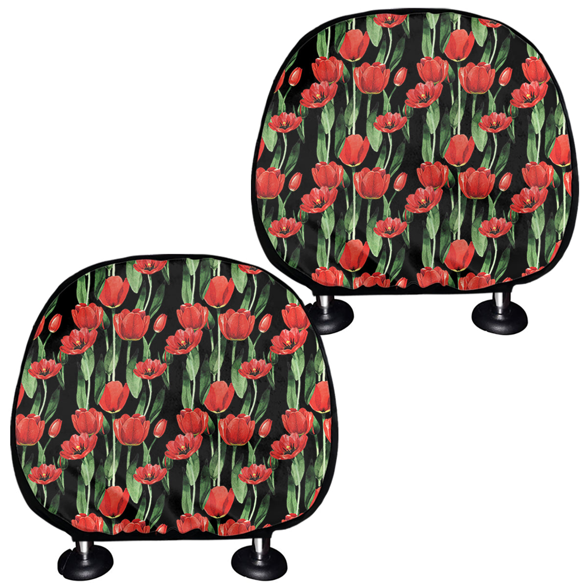 Red Watercolor Tulip Pattern Print Car Headrest Covers